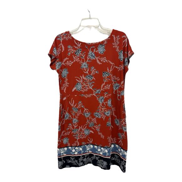J Jill Wearever Collection Dress Women Small Red Blue White Floral Shift Pockets - Picture 1 of 13